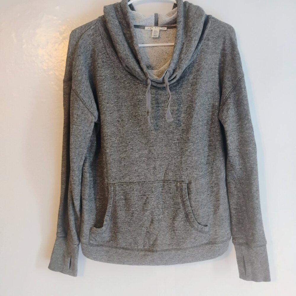 Max Studio Gray Cowl Neck Hoodie Sweatshirt Thumbhole Sleeves Size M